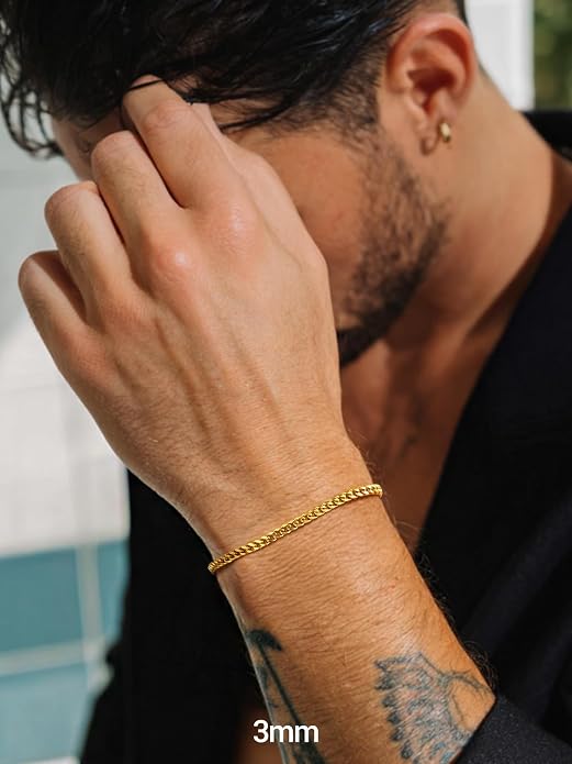 PROSTEEL Stainless Steel Bracelets for Men Women, Gold/Silver/Black, Cuban Link Bracelet Adjustable, Jewelry with Gift Box