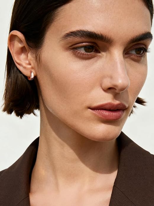 ChicSilver Solid 925 Sterling Silver Chunky Hoop Earrings for Women, Silver Small Thick Huggie Earrings Hypoallergenic Lightweight Silver Hoop Earrings for Sensitive Ears (8/10/12/14mm)