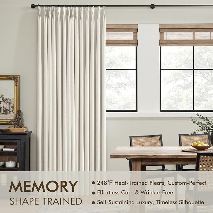 MIULEE Natural Pinch Pleated 100% Blackout Linen Curtains 108 Inch Long 2 Panels Set, Black Out Memory Trained Pleat Curtains Light Blocking Room Darkening Drapes for Bedroom Living Room Window