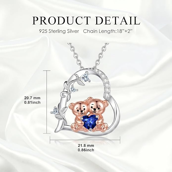 PELOVNY Teddy Bear Necklace for Women 925 Sterling Silver Bear/Highland Cow/Fox/Cat/Axolotl Birthstone Necklace Christmas Birthday Jewelry Gifts for Mom Daughter Wife Sister