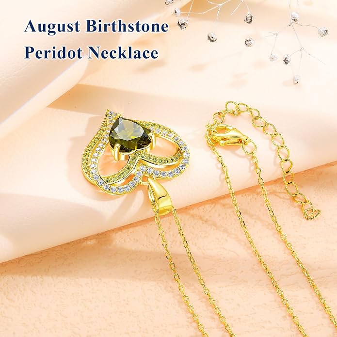 Anniversary Charm Necklace, Sterling Silver 14K Gold Plated Chain with Interlocking Heart Pendant Elegant Birthstone Necklaces for Women, Length 18"