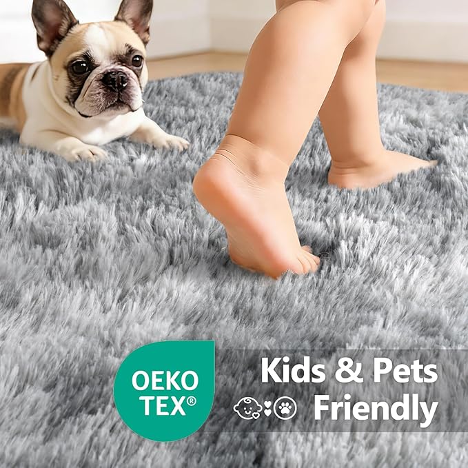 5x7 Area Rugs for Living Room Decor, Non-Slip Shaggy Tie-Dyed Rugs for Bedroom Kids Playroom Dorm Room, High Pile Ultra Soft Carpet with Rug Tape, Grey