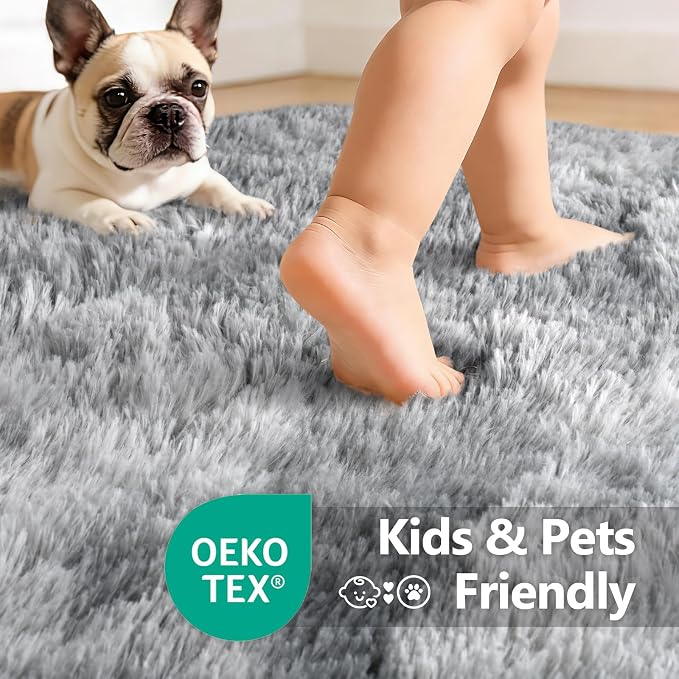 9x12 Extra Large Area Rugs for Living Room, Shaggy Non-Slip Tie-Dyed Rugs for Bedroom Kids Playroom Dorm Room, High Pile Ultra Soft Carpet, Grey