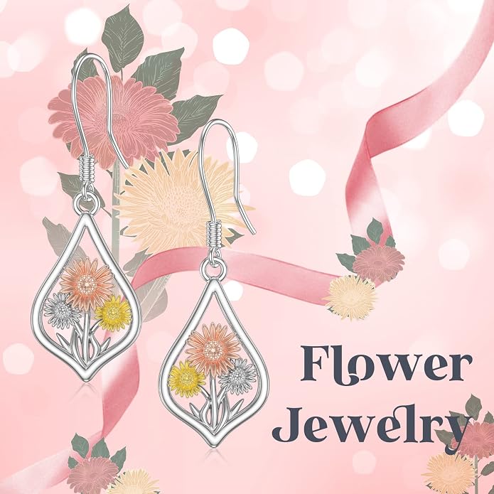 WINNICACA Sterling Silver Dangle Drop Earrings for Women Mom Flower Leverback Earrings Jewelry Christmas Anniversary Birthday Gifts