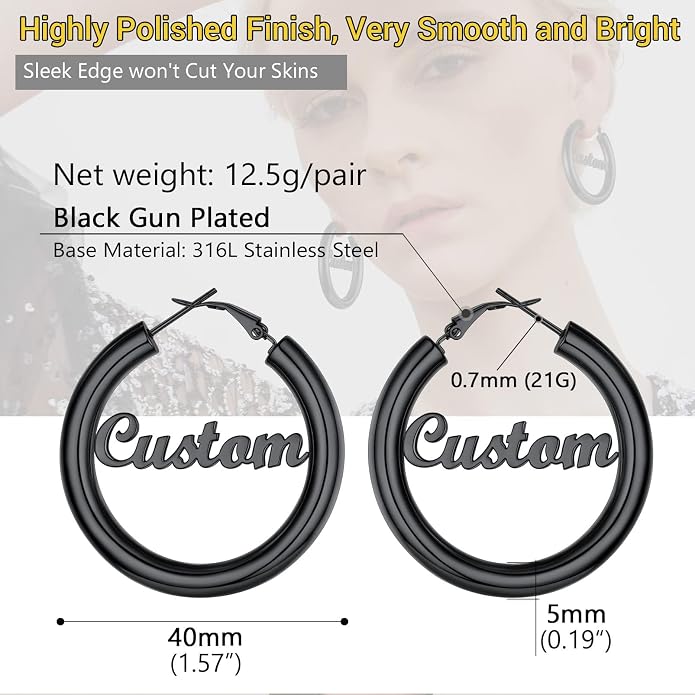Stainless Steel Chunky Hoop Earrings For Women, Minimalist and Chic, Black/Gold Plated, Round Hoops Earrings Hypoallergenic, Size: 30mm/40mm/60mm/80mm, Come with Box
