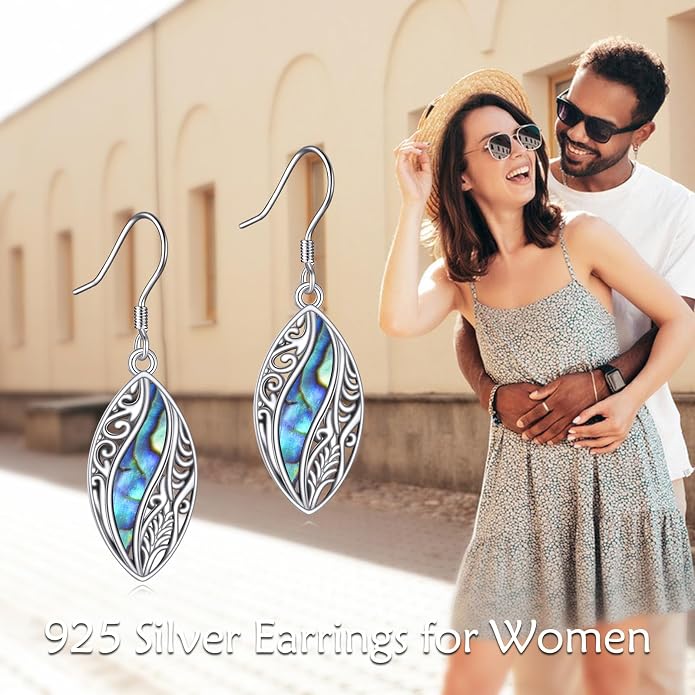 Abalone Shell Dangle Drop Earrings for Women 925 Sterling Silver Filigree Bohemian Earrings Jewelry Gift