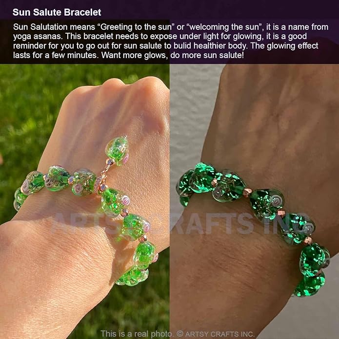 ARTSY Crafts Glow in the Dark Heart Shaped Glass Bead Bracelets & Necklaces, Handmade in USA
