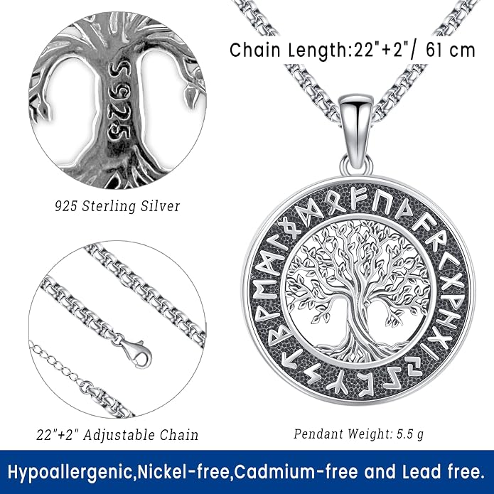 Eusense Viking Jewelry for Men Women Sterling Silver 925 Mjolnir Thors Hammer Pendant Celtic Cross Necklace Wolf Odin Raven Freya Goddess Norse Pagan Compass Vegvisir Yggdrasil Nordic Viking Necklaces Gifts