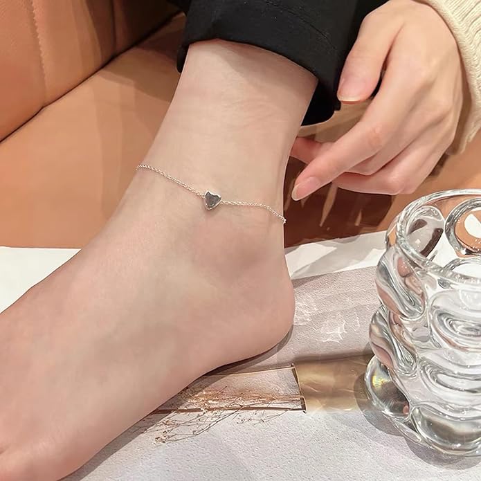Gold Anklets Bracelets for Women,925 Sterling Silver Waterproof Dainty Heart Anklet Snake Chain Link 14K Gold Plated Non Tarnish Ankle Chain Summer Beach Foot Jewelry Graduation Wedding Gifts