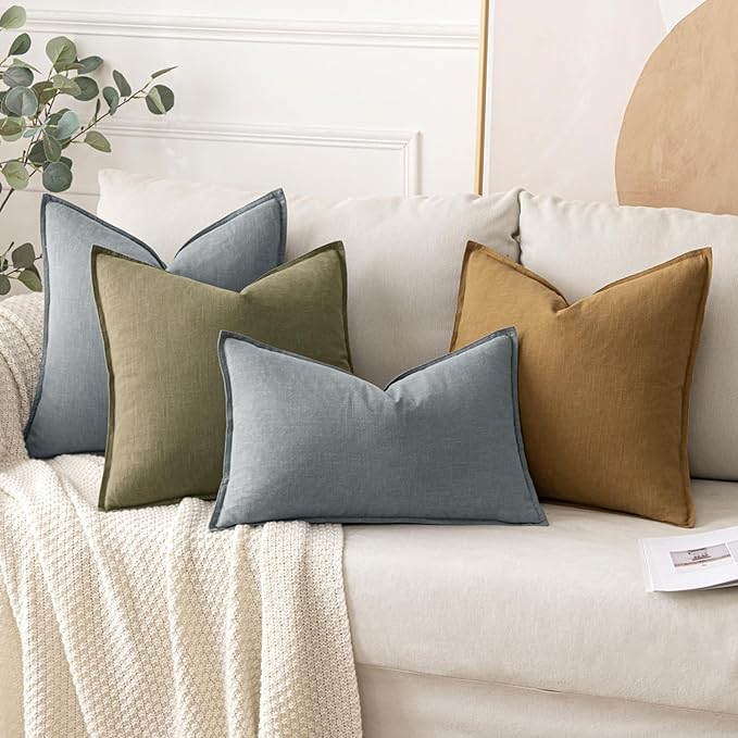 MIULEE Decorative Linen Pillow Covers 18x18 Inch Gray | Boho Farmhouse Neutral Couch Throw Pillows for Bed, Pack of 2 Accent Modern Pillowcases, Sofa Livingroom Home Decor