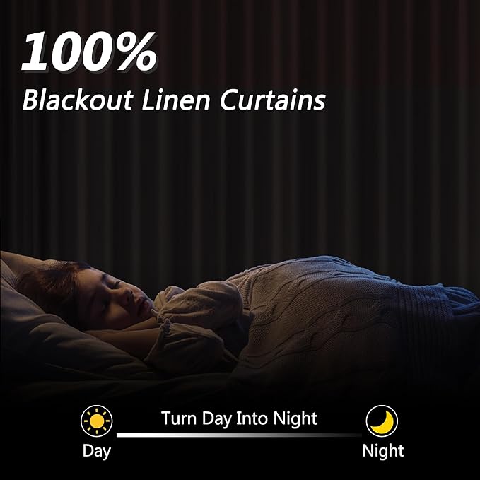 Guken Blue 100% Blackout Linen Curtains 72 Inch Length 2 Panels Set for Living Room Bedroom Back Tab Thermal Insulated Black Out Drapes Room Darkening Window Curtains 72 Inches Long Dusty Blue