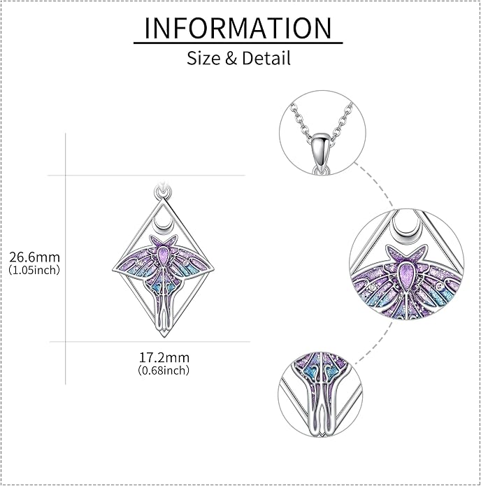 URONE Moth Necklace 925 Sterling Silver Moth Pendant Luna Moth Jewelry Gifts for Women