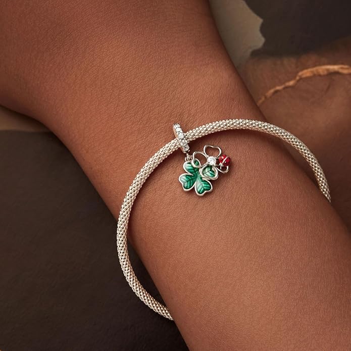NINGAN 925 Sterling Silver Charm Golden Love Charm Buckle Safety Chain Travel Bead Firefly Dragonfly Pendant, Suitable for Women Bracelet and Necklace as Gift from Mom and Friends