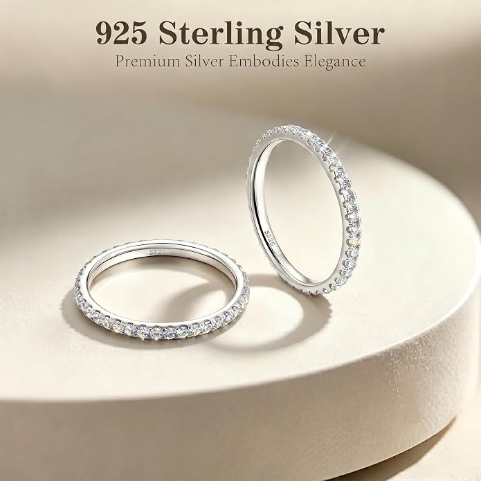2mm 925 Sterling Silver Rings Gold Engagement Wedding Bands Eternity Cubic Zirconia Simulated Diamond 2pairs Stackable Ring for Women Size 5-10