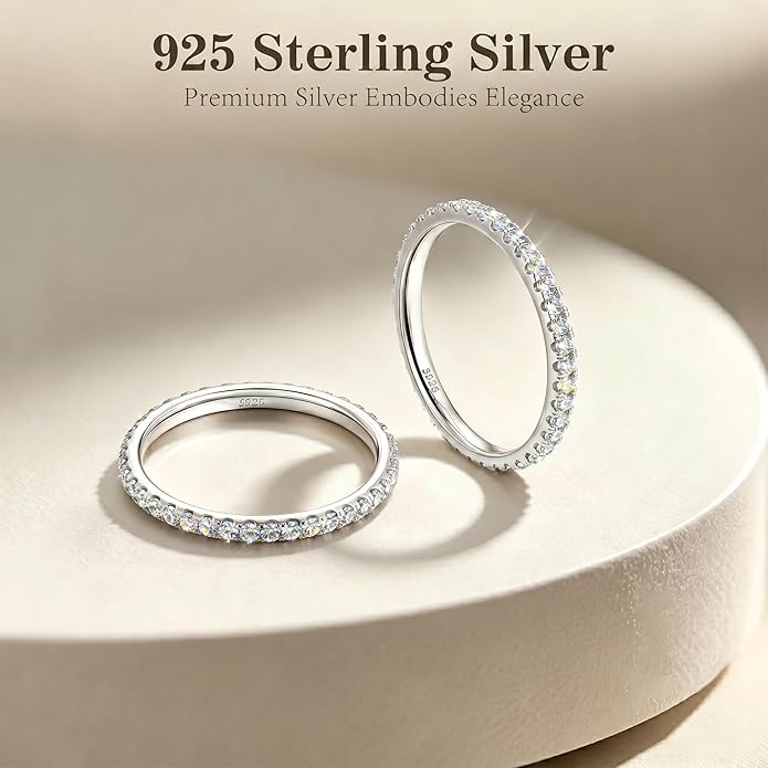 2mm 925 Sterling Silver Rings Gold Engagement Wedding Bands Eternity Cubic Zirconia Simulated Diamond 2pairs Stackable Ring for Women Size 5-10