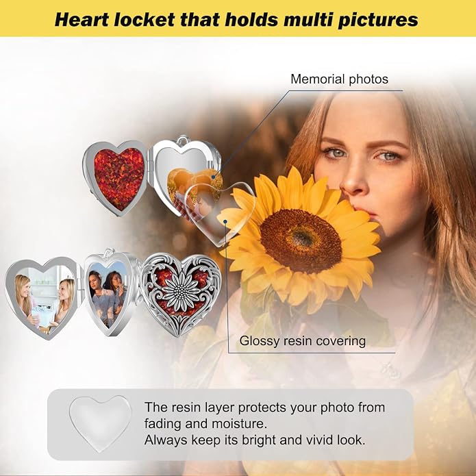 SOULMEET Personalized Silver Locket Necklace That Holds Pictures Photo Keep Someone Near to You, Memorial Custom Lockets Necklaces Letters Engraving for His Her
