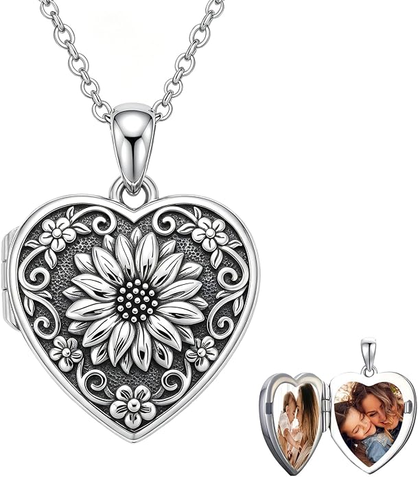 PELOVNY Locket Necklace That Holds Pictures 925 Sterling Silver Photo Locket Pendant Birthday Christmas Memorial Jewelry Gifts for Women Men