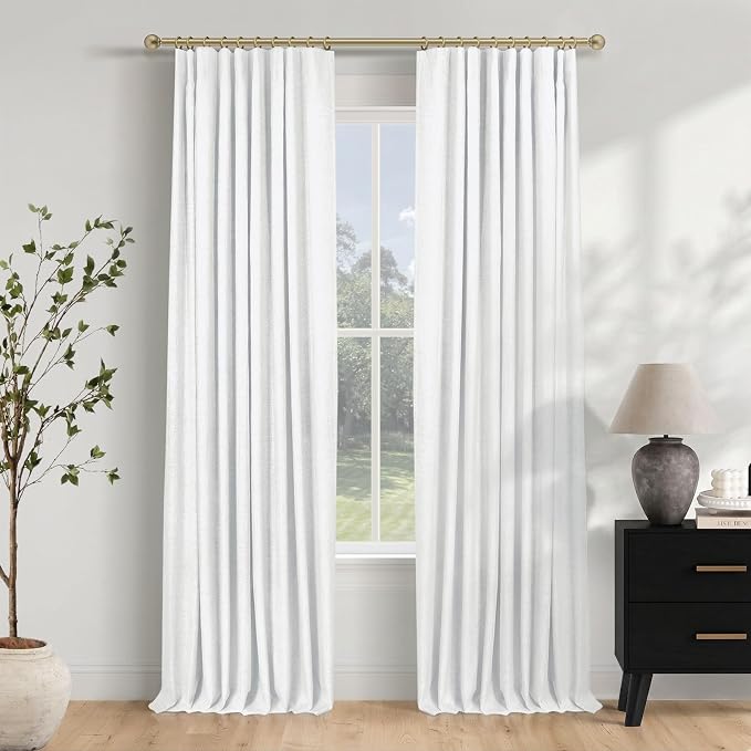 INOVADAY 100% Blackout Curtains for Bedroom, Bright White Black Out Curtains 102 Inch Long, Clip Rings Linen Blackout Drapes, Thermal Insulated Room Darkening for Living Room, 2 Panels - W50xL102