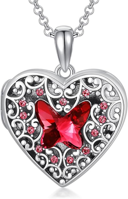 Dorunmo Personalized Locket Necklace 925 Sterling Silver that Holds Pictures Butterfly Birthstone Photo Heart Locket Custom Jewelry Congratulations New Beginnings New Job Gifts for Women