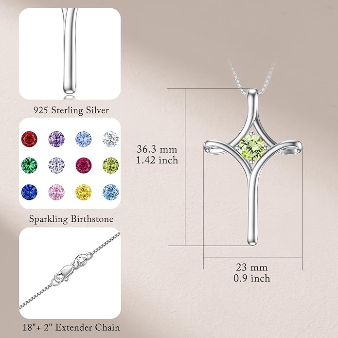 TOUPOP Cross Necklace for Women 925 Sterling Silver Birthstone Cross Pendant Fine Jewelry Anniversary Birthday Mothers Day Gifts for Mom Wife Her