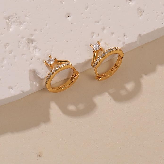 925 Sterling Silver Dainty Cute Hoop Earrings for Women Trendy 14k Gold Plated Small Huggie Cartilage CZ Earring to Daughter Mom Hypoallergenic Cubic Zirconia Earring Birthday Mothers Day Jewelry Gift