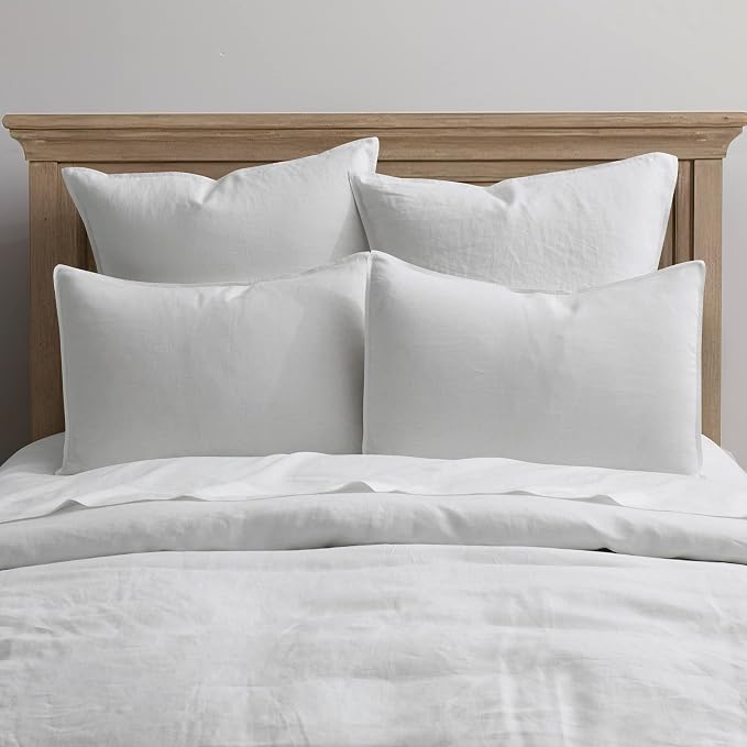 ATLINIA Linen Pillow Cases King Sham - 20 x 36 Inch Bed Pillow Protector Cover Set of 2 Bedding Cooling Neutral Pillowcase Shams White