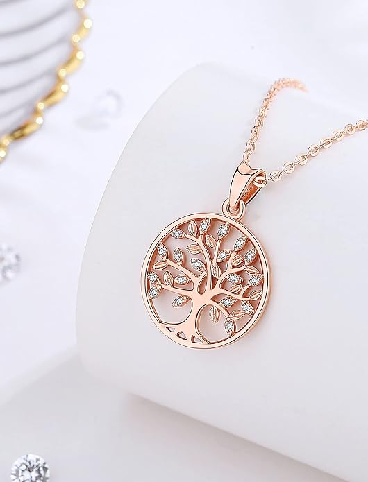AEONSLOVE Tree of Life Necklace 925 Sterling Silver, Family Tree of Life Pendants Jewelry Gifts for Women Wife Mother, 18 Inch Chain
