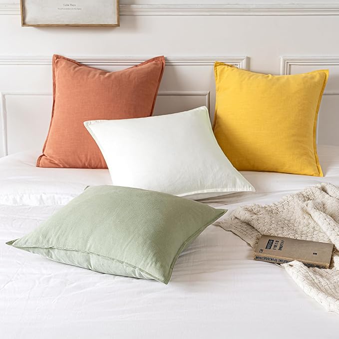 MIULEE Decorative Linen Pillow Covers 18x18 Inch Coral | Boho Farmhouse Neutral Couch Throw Pillows for Bed, Pack of 2 Accent Modern Pillowcases, Sofa Livingroom Home Decor