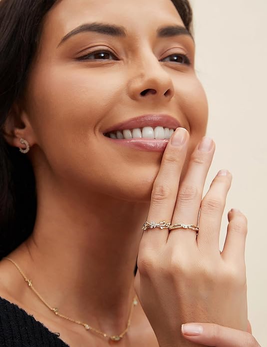 Mameloly 14K Gold Plated Wedding Band for Women CZ Twisted Rope Dainty Stackable Statement Engagement Promise Rings for Her Sizes 3-10