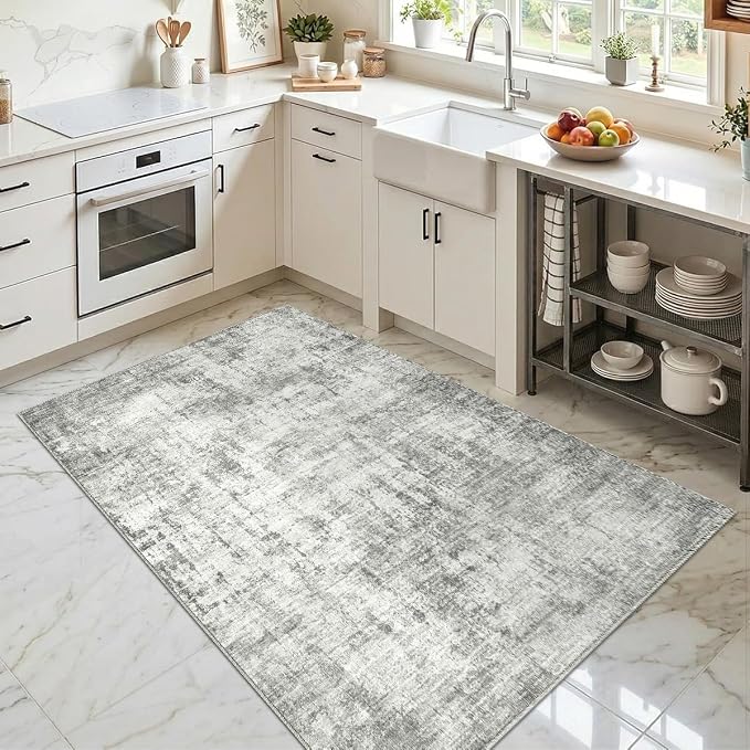3x5 Area Rugs Washable Living Room Rug-No Slip Soft Carpets Modern Abstract Indoor Floor Stain Resistant Carpet for Bedroom Dining Room Farmhouse Nursery Home Office Grey