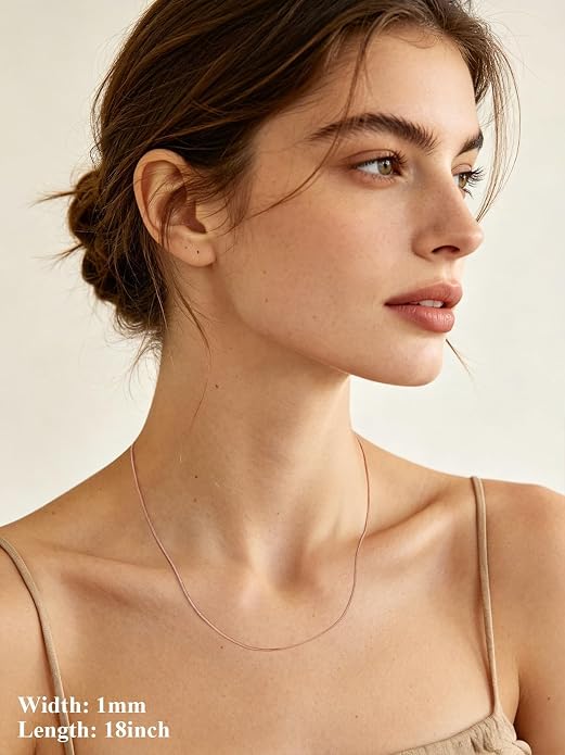 U7 Snake Necklace for Women 14K Gold Plated/Silver/Rose Gold/Black Chain Necklace Hypoallergenic, Stainless Steel Tiny Snake Chain Necklace 1/1.2/1.5/2MM, 14-30" Adjustable Minimalist Gift