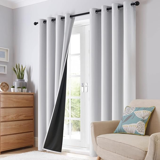 SimpleHome White 100% Blackout Curtains Room Darkening Living Room 84 Inch | Curtains for Bedroom,Thermal Insulated Grommet Window Drapes,Curtains for Living Room with Black Back,62 x 84 Inch,2 Panels