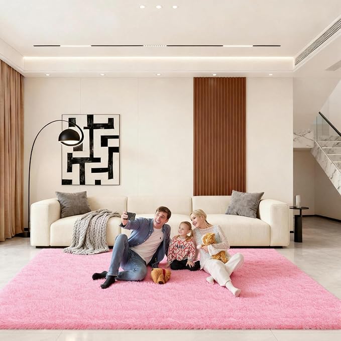 Pink Rugs for Living Room, Large Fluffy 6x9 Area Rugs for Bedroom, Fuzzy Shag Soft Non-Slip Carpet for Kids Girls and Boys Nursery Dorm Indoor Room Home Decor (6ft X 9ft, Pink)