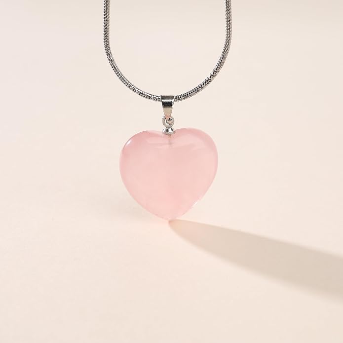 COAI AmorWing Womens Rose Quartz Crystal Heart Pendant Necklace