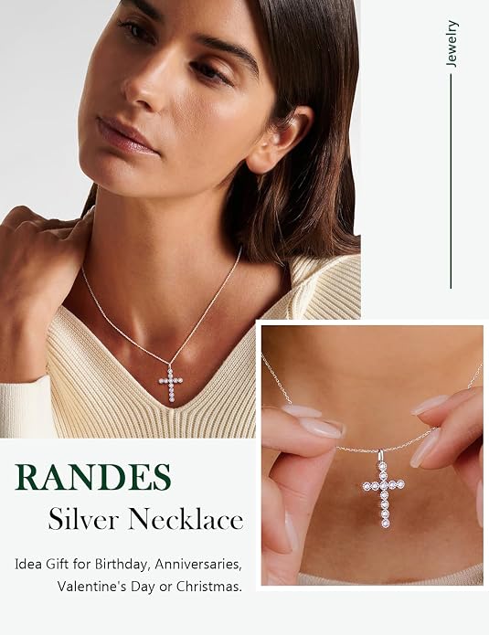 Sterling Silver Cross Necklace for Women Birthstone Religious Jewelry