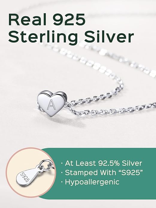 ChicSilver 925 Sterling Silver Heart Initial Necklaces for Women -Dainty Personalized Heart Pendant Letter Alphabet Necklace for Women