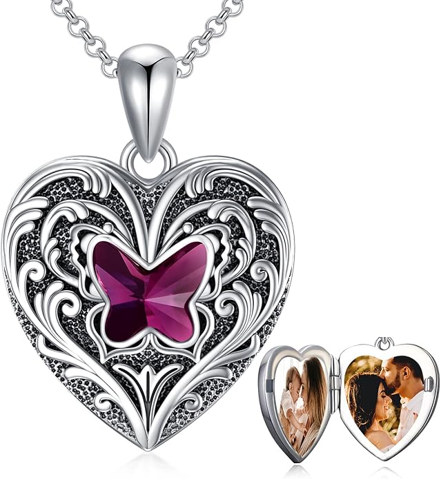 SOULMEET Personalized Silver Locket Necklace That Holds Pictures Photo Keep Someone Near to You, Memorial Custom Lockets Necklaces Letters Engraving for His Her