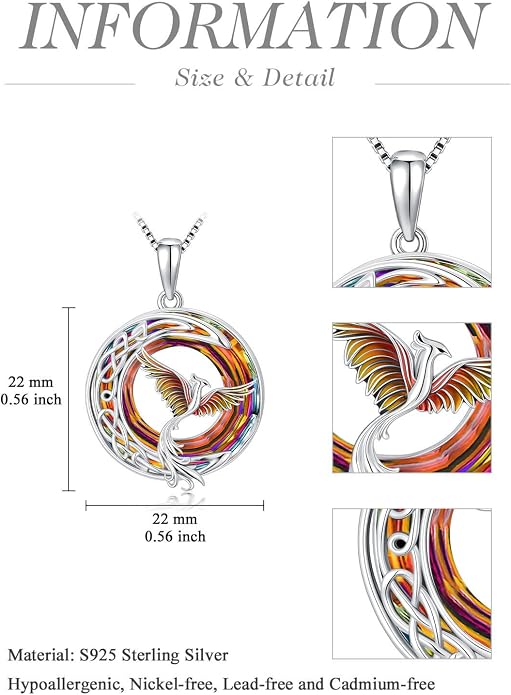 TOUPOP Phoenix Necklace 925 Sterling Silver Crystal Pendant Phoenix Rising Jewelry Women Birthday Mothers Day Gifts for Women