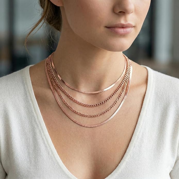 WomenGifts 14K Gold Silver Plated Herringbone Necklace for Women, Dainty Snake Chain Choker, Trendy Simple Long Layered Jewelry Non Tarnish, 3/4/5/8mm,14,16,18,20,22,24,26 Inch Thin & Chunky Options