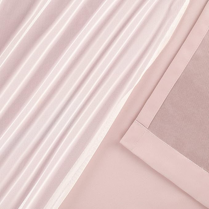 TOWN & COUNTRY LUXE Talia Double Layer Indoor Curtains, Sheer and Room Darkening Blackout, Grommet Top, Energy Efficient, 2-Pack Set, 52"x108", Rose Blush
