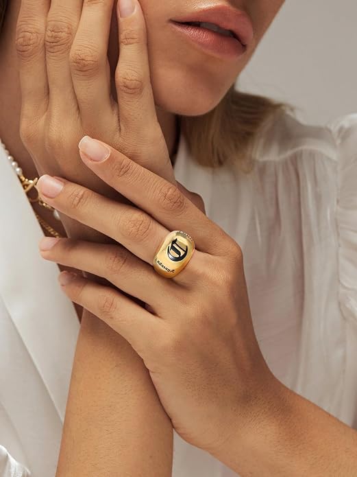 GOLDCHIC JEWELRY Chunky Dome Ring for Women, Stainless Steel Bold Stacking Croissant Statement Ring For Men (Size 7-12, Custom)