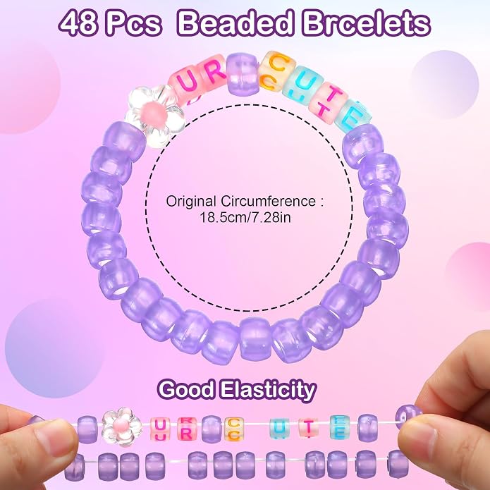 Equsion 48 Pcs Music Party Supply Rave Kandi Bracelets Glow in the Dark Wear and Trade Handmade Party Rave Bracelets Alphabet Plus Music Festival Accessories Every Time for Women Men