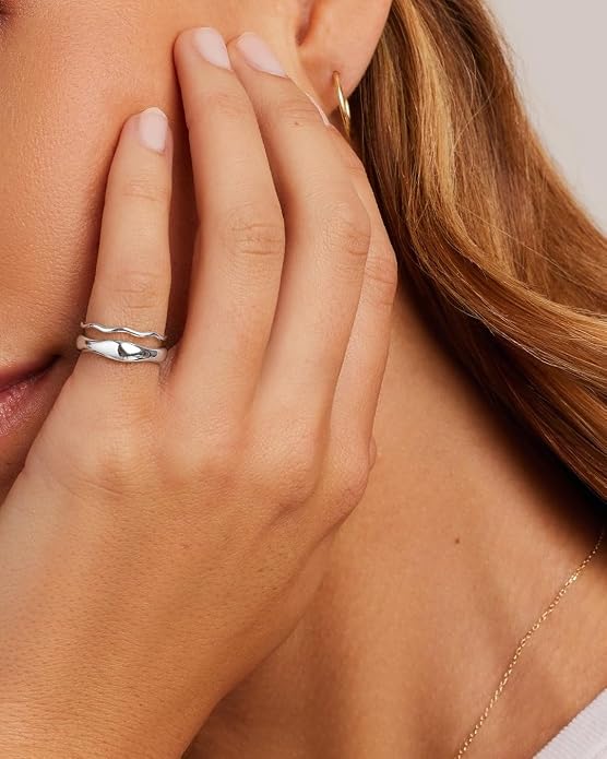 Gold Rings for Women Men Non Tarnish, Waterproof Chunky 14K Gold Plated Dainty Stackable Rings Trendy Statement Pinky Thumb Rings Engagement Eternity Wedding Band Ring Stacking Gold Jewelry Size 3 4 5 6 7 8 9 10 11