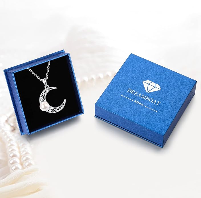 Dreamboat Sterling Silver Moon and Star Necklace Silver Crescent Moon Necklaces for Women Star Pendant Celestial Jewelry Gifts