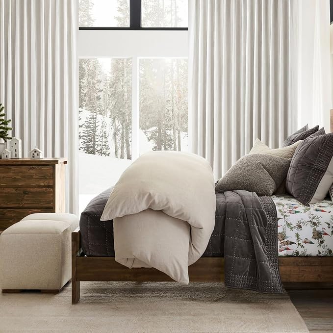 100% Blackout Curtains 92 Inches Long for Living Room 2 Panels Set, Room Darkening Energy Saving Curtain Window Coverings Elegant Flax Linen Hook Belt Pleated Drapes Aesthetic Bedroom(W50"xL92",Birch)
