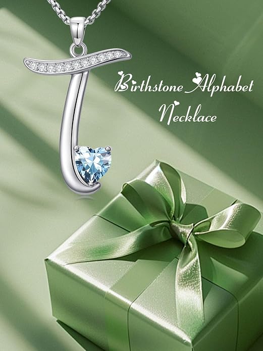 Birthday Gifts for Women Alphabet A to Z Initial Birthstone Pendant Necklaces for Women - 18k White Gold Plated Personalized Name Jewelry Anniversary Graduation Gifts for Wife Her Daughter Girlfriend(with Gift Box)