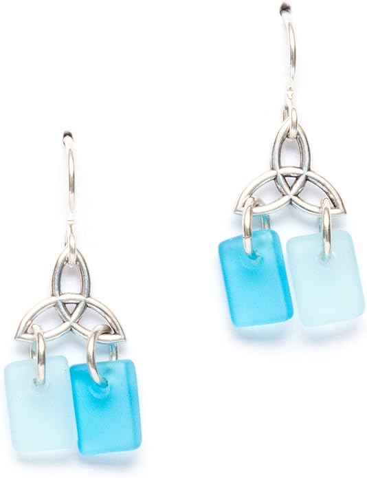 Sea Glass Celtic Knot Earrings - Sterling Drop Beach Earrings for Women by EcoSeaCo, using recycled and sustainable material. Handmade in the USA