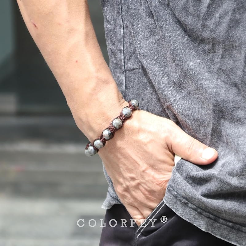 Mens Beaded Bracelet Genuine Natural Stone Flame Stone Bead Bracelets Premium Handcrafted Energy Crystal Bracelets for Men, 10mm Healing Triple Rope Bracelet Unique Mens Stone Jewlry for Men