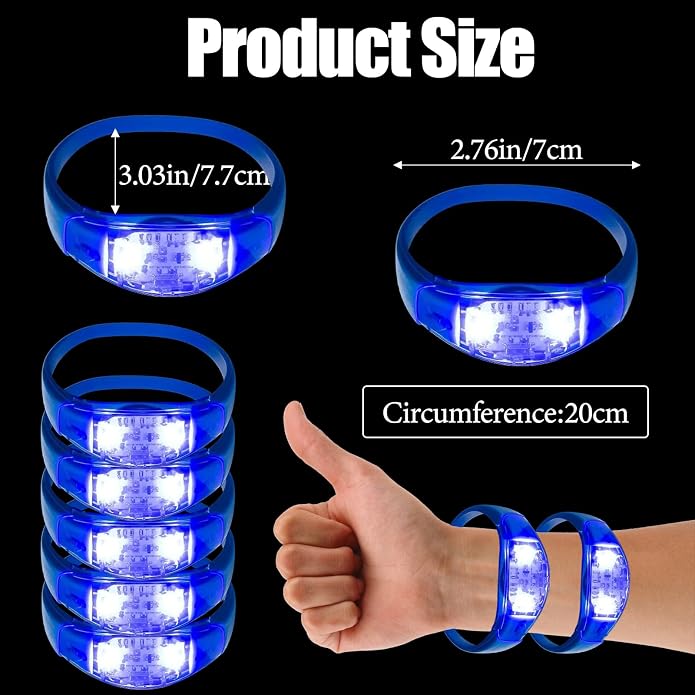 50 PCS Voice Activated Sound Control LED Flashing Bracelet colourful LED Glow Flashing Wristband Toys for Concerts, Sports, Night Events, Game Prizes, Party Favors