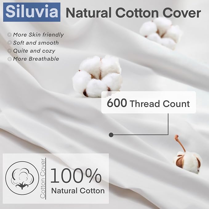 Siluvia Euro Pillow Insert 30x30 Inch Set of 2 for Sofa, Couch, and Bed | 100% pure cotton shell, soft and breathable